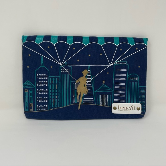 Blue Benefit San Francisco Cosmetic Clutch Makeup Bag with Snap Front - Picture 1 of 16